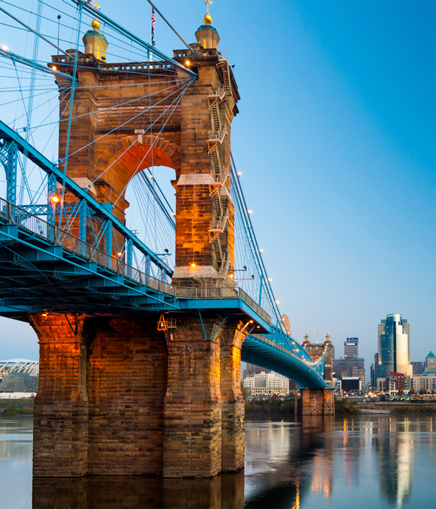 Cincinnati skyline and Roebling Suspension Bridge